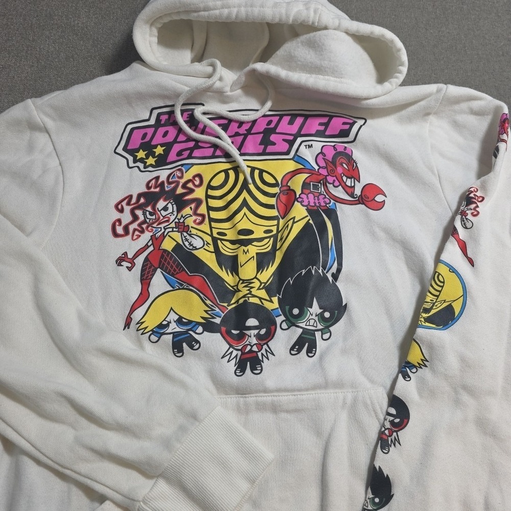 Powerpuff Girls Jacket Womens Size Small White Y2K Cartoon Hoodie Athletic - Picture 2 of 9